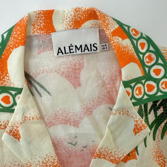 ALEMAIS x Alan Berry Rhys Bungalow Linen Button-Down Shirt Top US 4 Oversized - Picture 11 of 13